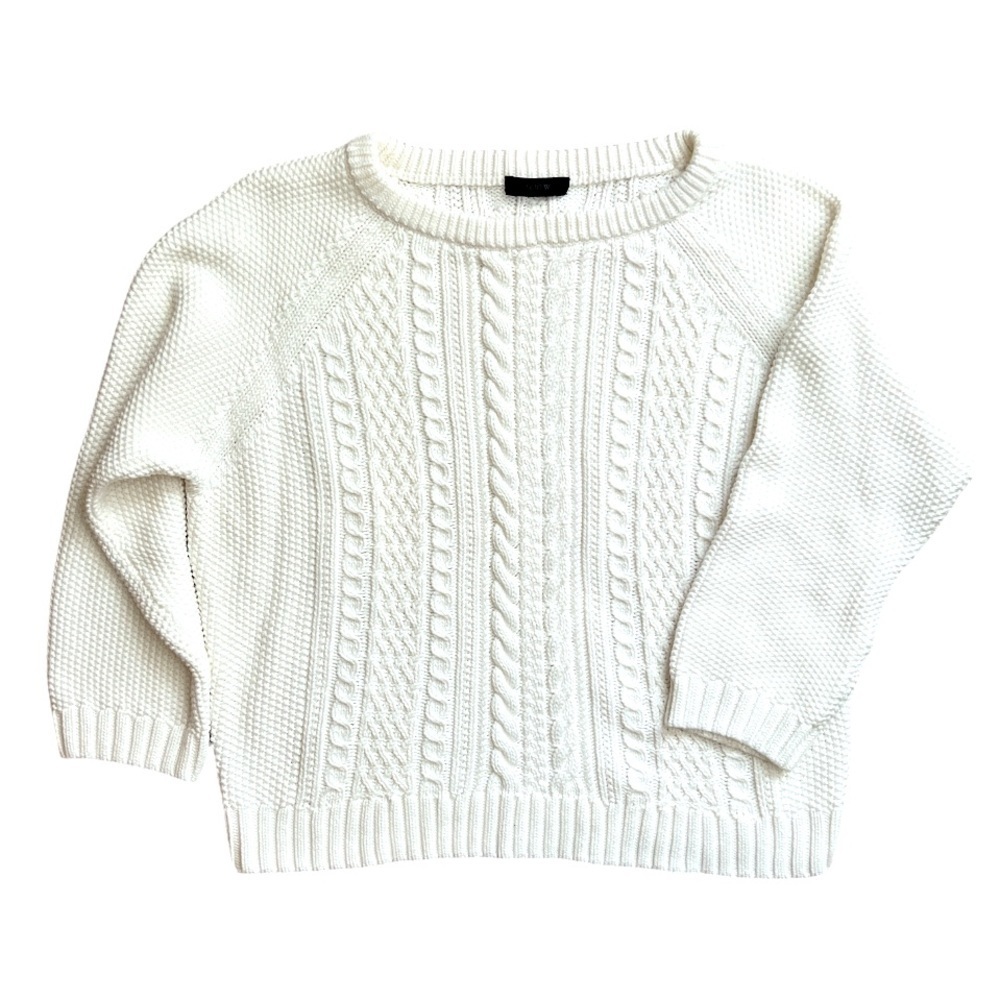 J. Crew Women's Ivory Cotton Pointelle Cable Knit Pullover Sweater Sz Small